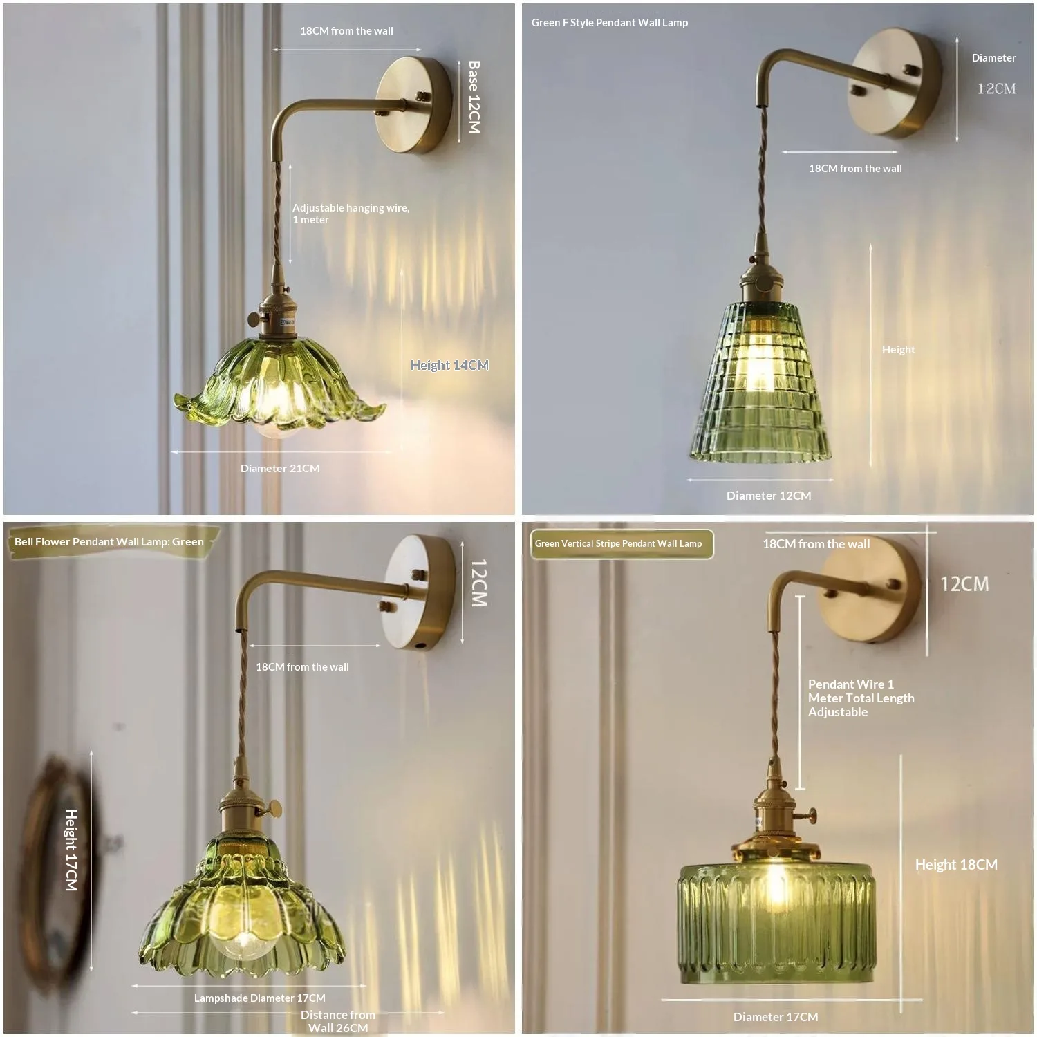 Japanese-style Vintage Green Glass Decorative Wall Lamp