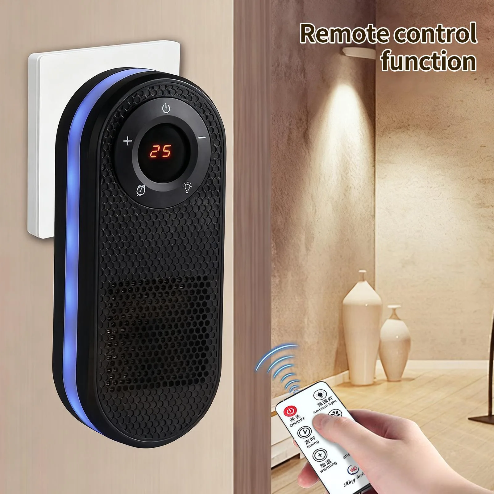 Small Heater 180 Degree Rotatable Electric Heater With Remote LED Display Overheat Protection Warmer With Timer Function